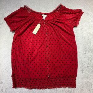 Vintage French Laundry Red Polka Dot Mesh NWT Blouse Size L Y2K Blouson Top